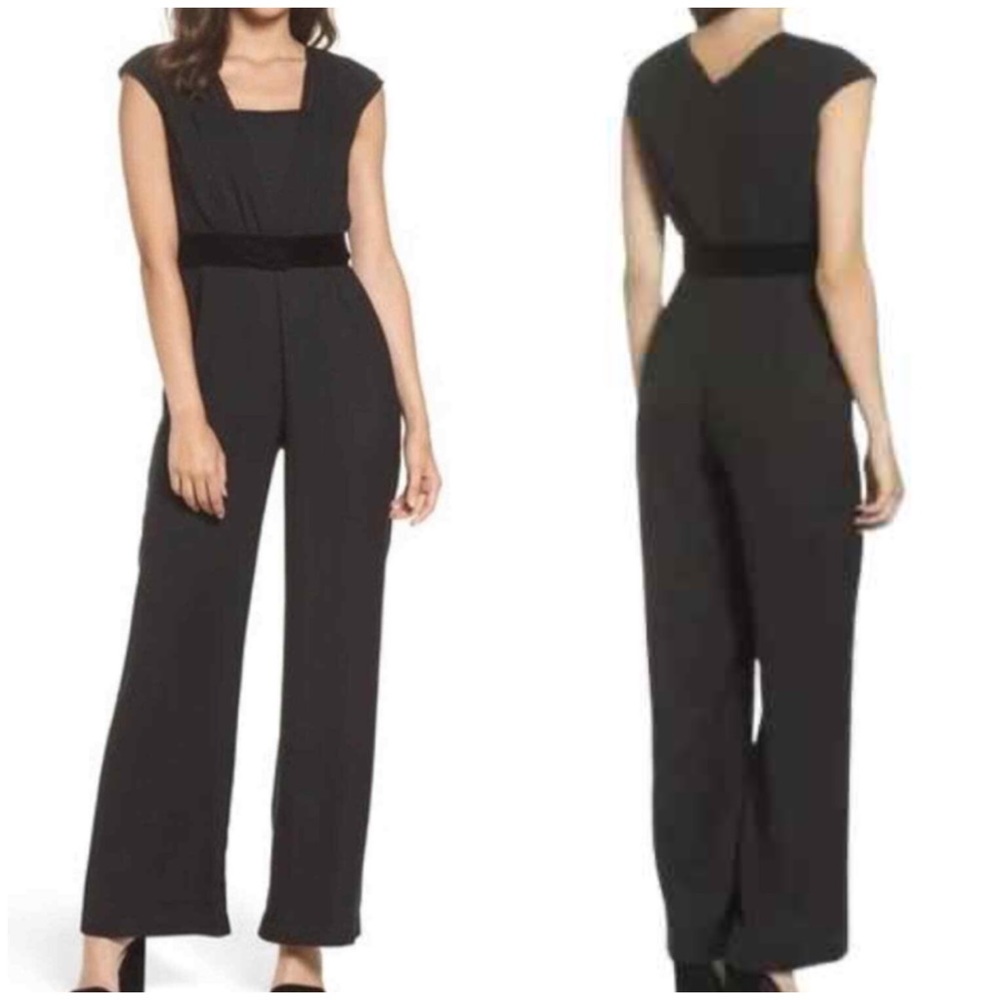 ELIZA J Crepe & Chiffon Jumpsuit In Black Size 2